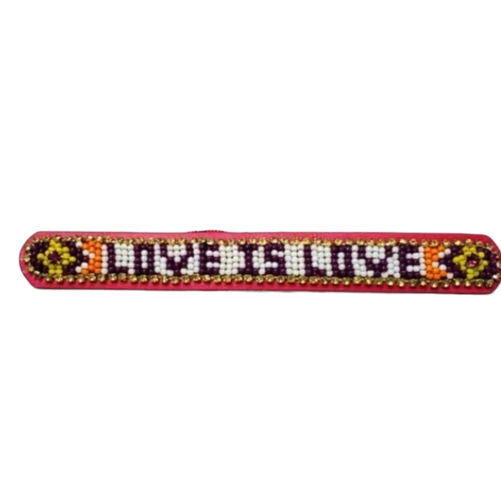 Rebecca Minkoff Love Is Love Seed Bead Bracelet (Fuchsia Multi) RETAIL $78 - Picture 2 of 5